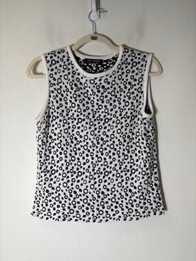St. John White Black Dot Sleevless Knit Sweater Sz L